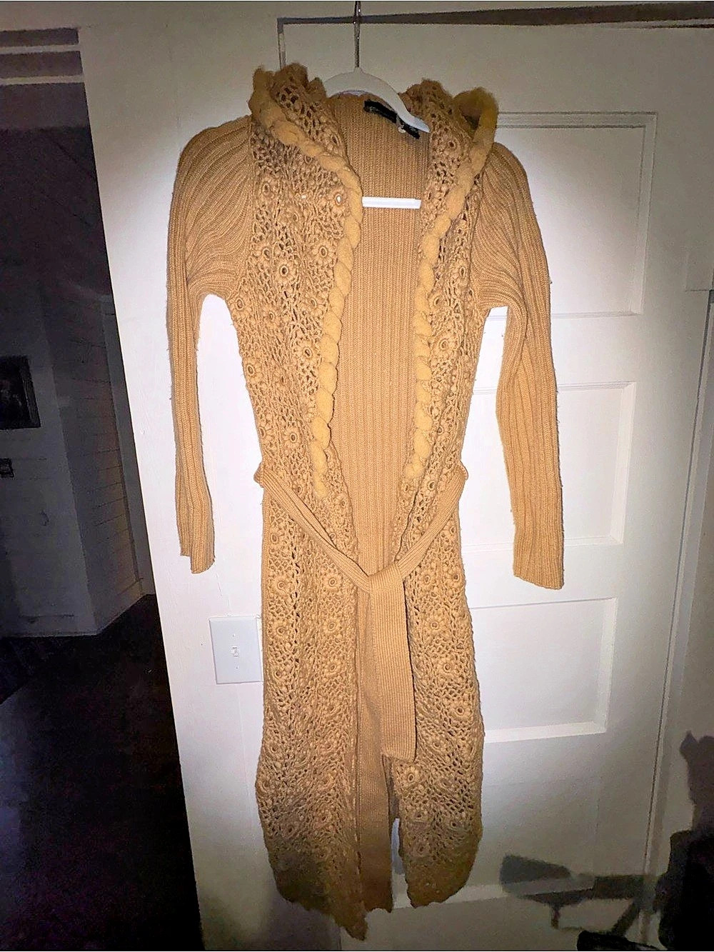 Moda International Brown Knit Cardigan with Crochet Trim